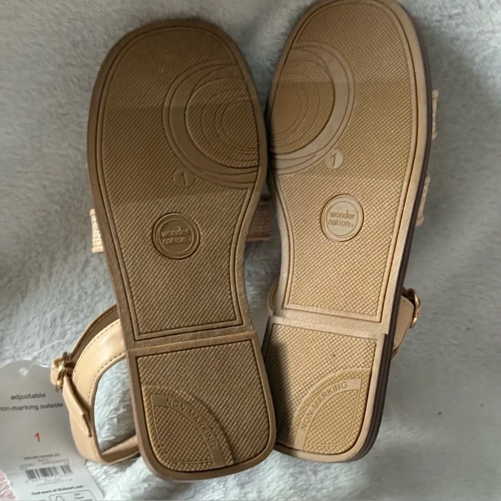 Wonder Nation Girls Tan‎ Sandals Size 1 Adjustable Straps New